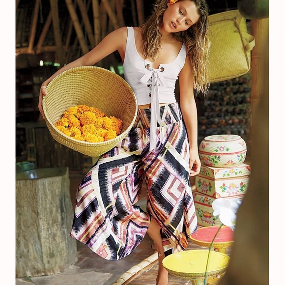 Free people Miranda Angular Printed Pull-On smocked wide Pants small S boho - Picture 2 of 6